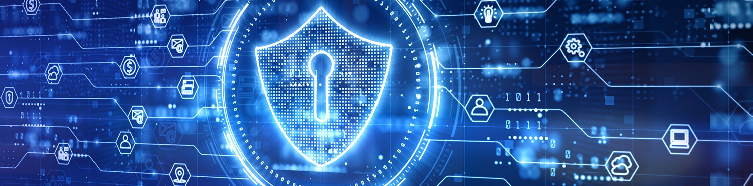 Shield Icon of Cyber Security Digital Data, Technology Global Network Digital Data Protection, Future Abstract Background Concept. 3D Rendering